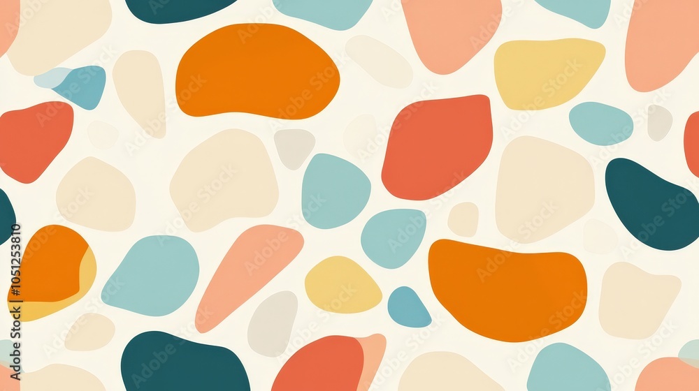 Poster a playful background featuring colorful abstract shapes in a variety of sizes and hues.
