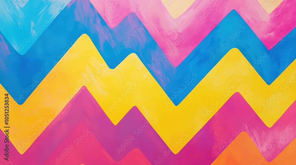 Poster a playful zigzag background featuring vibrant colors in alternating patterns