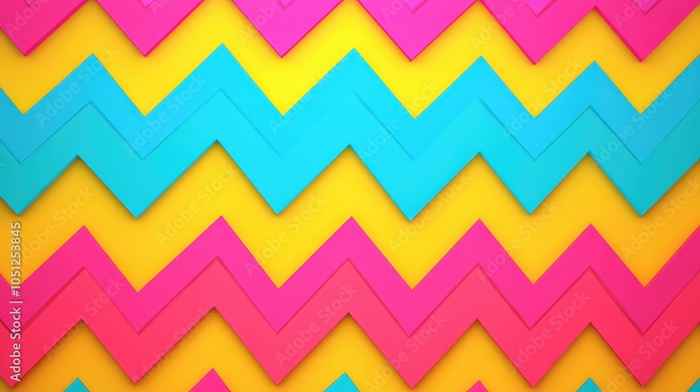 Poster a playful zigzag background featuring vibrant colors in alternating patterns