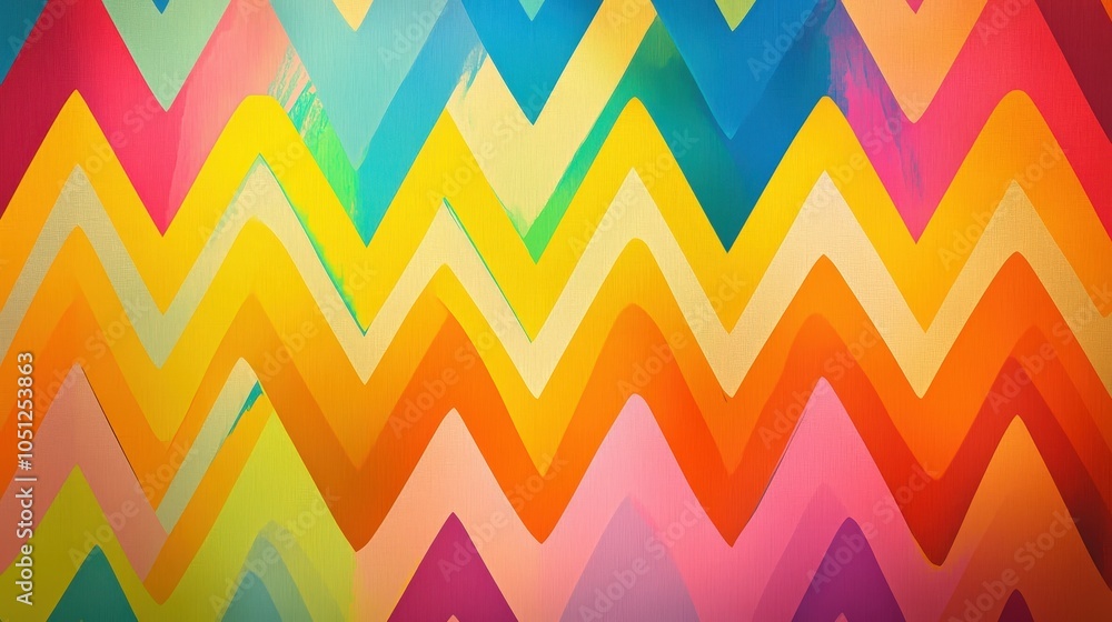 Poster a playful zigzag background featuring vibrant colors in alternating patterns