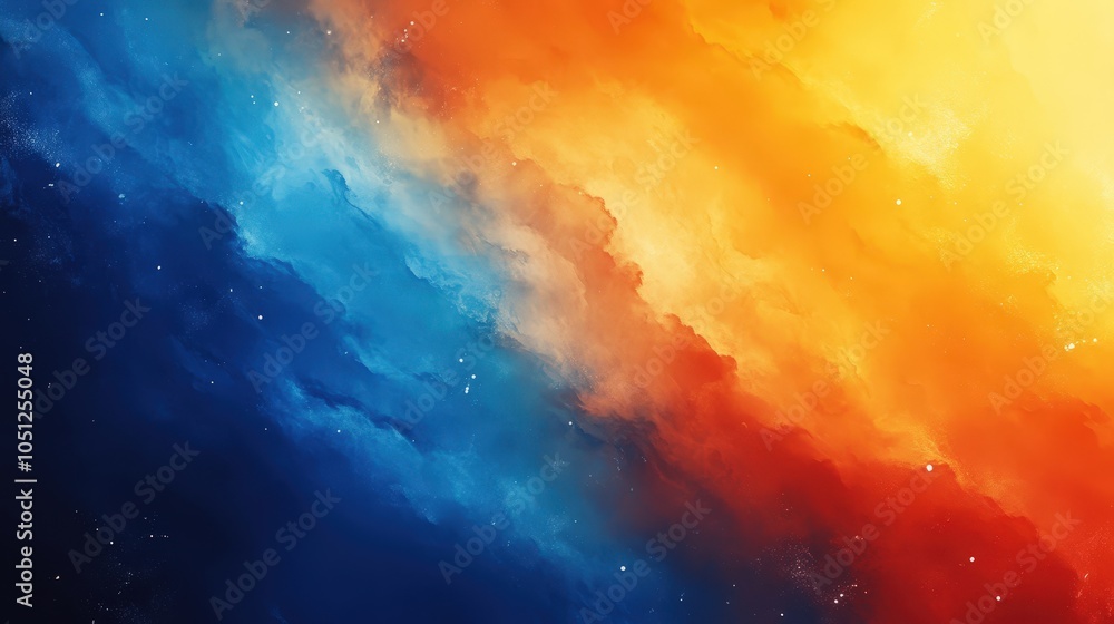 Poster a vibrant gradient background transitioning from deep blue to bright orange.