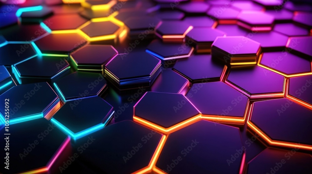 Aufkleber A vibrant hexagonal background composed of colorful honeycomb patterns in bright shades.