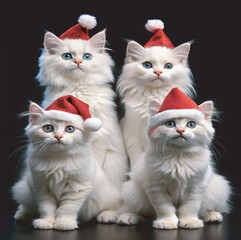 white cat and kitten Christmas cap