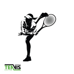 Vector image of a black and white illustration of a female tennis player
