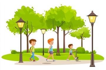 Kids Walking in Park