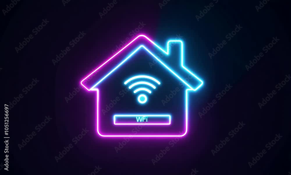 Poster smart home control concept. home automation system and remote home control online. glowing neon line