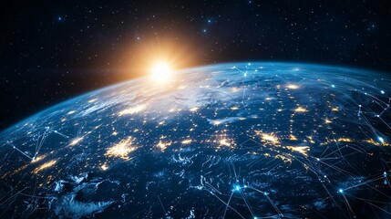 Obraz premium Earth with a Network of Connections in Space