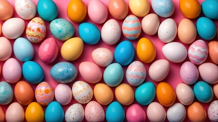Obraz premium Pastel Pink Easter Egg Flat Lay with Copy Space