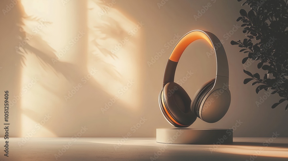 Poster minimalist headset display in soft light