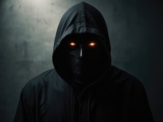 Invisible Intrusion: Unveiling the Futuristic Hacker,Mysterious figure wearing a dark hooded sweatshirt, obscured face, stands against a dimly lit, shadowy background