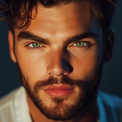 Obraz premium Man with Green Eyes Close Up