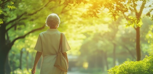 World Alzheimer's Day, International Day of Older Persons, elderly elegant woman, grandmather, back view, copy space free space for text