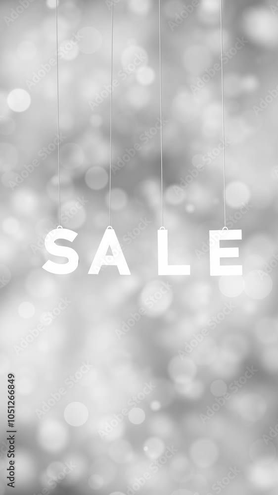 Poster sale word swinging on the strings on circle winter bokeh loop vertical background.