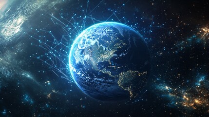 Fototapeta premium Earth Illuminated by Network Connections in the Cosmos