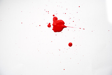 Blood splatters on white background. Red blots of watercolor Realistic bloody splatters for Halloween Drop of blood