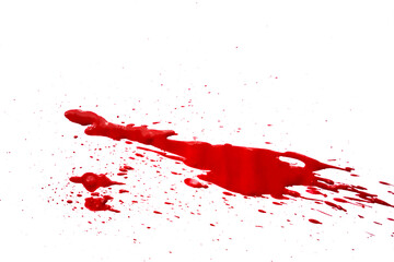 Blood splatters on white background. Red blots of watercolor Realistic bloody splatters for...
