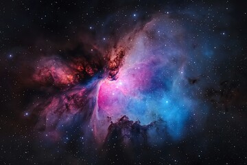 Obraz premium A stunning view of the Orion Nebula, showcasing vibrant colors and intricate gas clouds in the vastness of outer space.