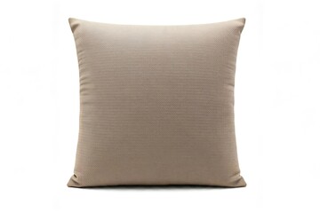 A beige square pillow on a white background.