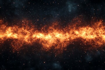 Naklejka premium Vibrant cosmic scene featuring a fiery nebula against a dark backdrop filled with stars and celestial beauty.