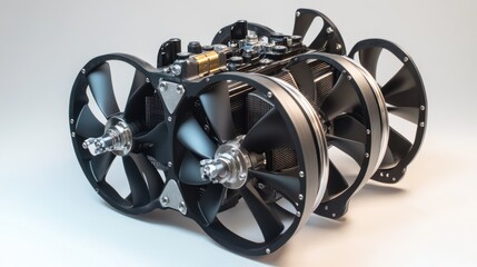 Drone Engine - Compact drone engine in a sleek design, focusing on small size and high efficiency, ideal for technology and aerospace themes.