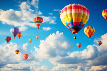 Vibrant Scene of a Colorful Hot Air Balloon Parade Filling the Sky, Creating a Cheerful Festive Atmosphere – Generative AI