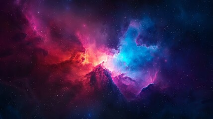 Obraz premium Stunning cosmic scene with vibrant colors of purple, blue, and pink swirling in a nebula, representing the vastness of the universe.