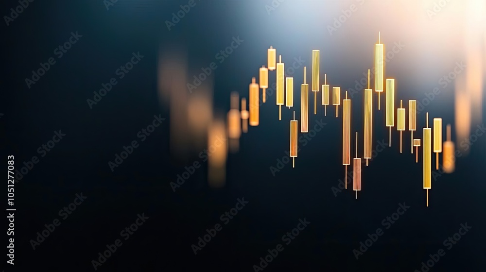 Poster abstract financial chart with candlestick patterns against a dark background.