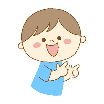 recommend clip art: 両手で指さしをする笑顔の男の子