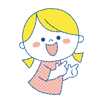 recommend clip art: 両手で指さしをする笑顔の女の子