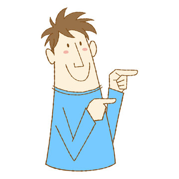 recommend clip art: 両手で指さしポーズをする若い男性キャラクター