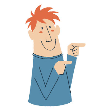 recommend clip art: 両手で指さしポーズをする若い男性キャラクター