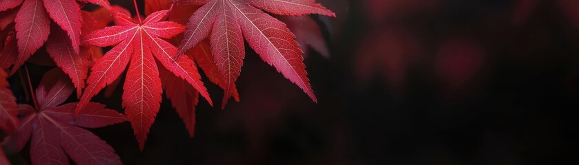 Close-up of red and yellow Japanese maple leaves, with sunlight filtering through creating a soft, warm glow, Maple leaves in sunlight, Autumn beauty