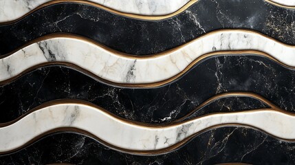 Obraz premium Elegant wave-patterned marble design with gold accents for luxurious interiors.