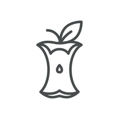 Apple Core Icon. Simple Line Illustration of an Eaten Apple, Representing Food Waste, Organic Matter, and Recycling.
