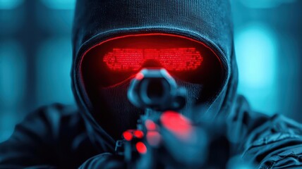 Tactical hacking operation, digital code streams running through a battlefield interface cyber warfare  hacking  operations