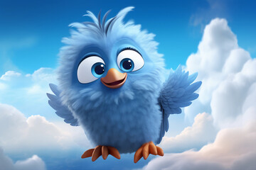 Cartoonish Images of Aero the Aviator, a Friendly Bird, Soaring Through Cloudy Skies and Meeting Fluffy Cloud Characters – Generative AI