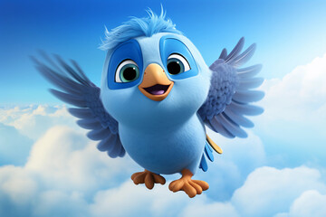 Cartoonish Images of Aero the Aviator, a Friendly Bird, Soaring Through Cloudy Skies and Meeting Fluffy Cloud Characters – Generative AI