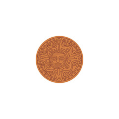 Vector illustration with round totem of the Aztec and Mayan tribes on a white background