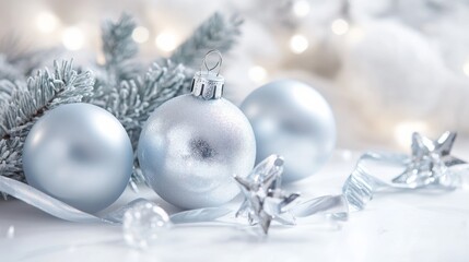 Shimmering Balloons and Ribbons on White Background