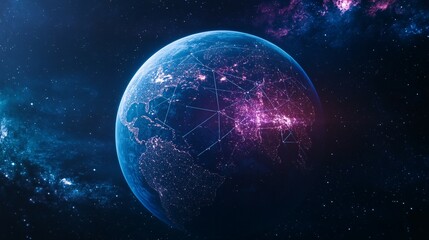 Obraz premium Earth's Interconnected Network in a Stellar Background