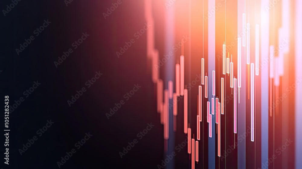 Poster abstract digital graph with colorful bars on dark background.