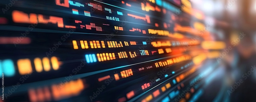 Poster abstract digital data stream with vibrant colors and blurred background.