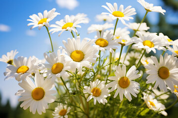 Sunlit Meadow Adorned with a Daisy Chain, Showcasing the Simple Beauty of Cheerful Flowers – Generative AI