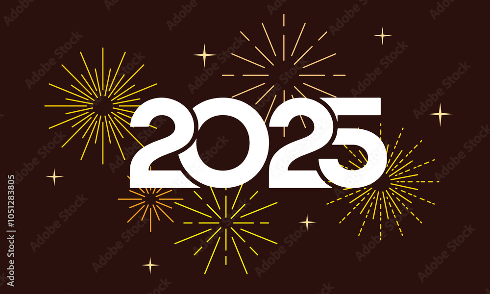 Wall mural happy new year 2025 design with typography number on fireworks vector background design