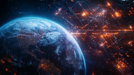 Obraz premium Earth's Digital Network: A Cosmic Connection