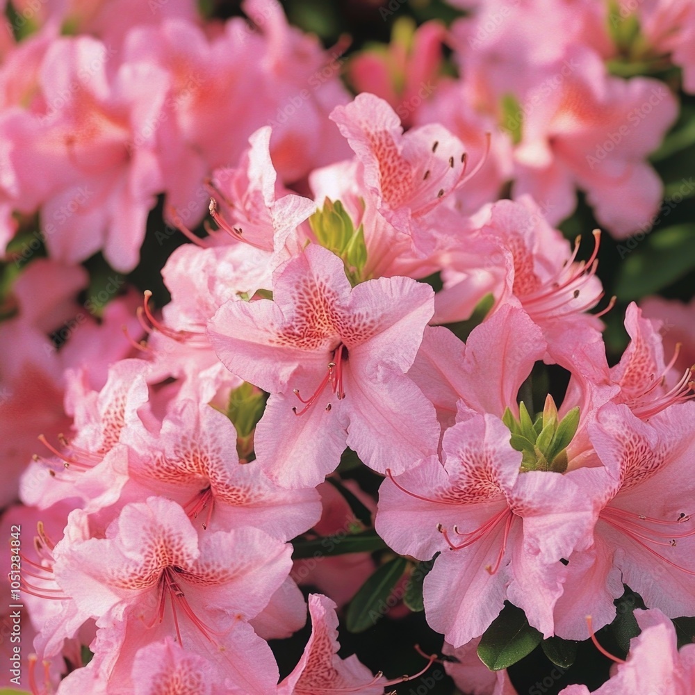 Wall mural Pink Flowers with Green Leaves