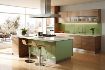 Sustainable and Eco-Friendly Kitchen with Green Features, Emphasizing Environmentally Conscious Design and Modern Functionality – Generative AI