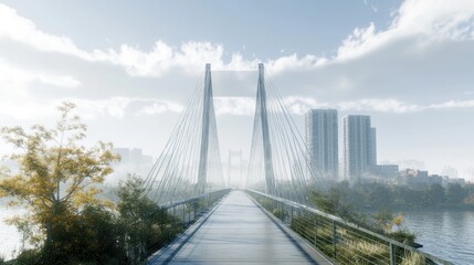 Obraz premium Suspension Bridge - Iconic suspension bridge view with tension cables and tall support towers, set against a scenic urban or natural background.