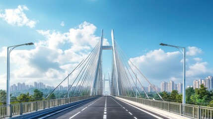Suspension Bridge - Iconic suspension bridge view with tension cables and tall support towers, set against a scenic urban or natural background.