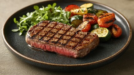 Grilled Steak with Vegetables on a Plate